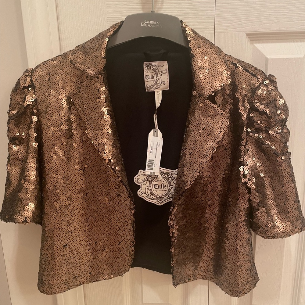 cropped gold sequince blazer size small